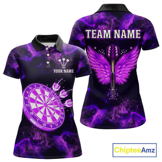 Custom Purple Flame Neon Dart Shirts Wings Dart Jersey Dartboard Shirt for Women DHT21