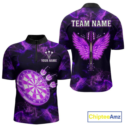 Custom Purple Flame Neon Dart Shirts Wings Dart Jersey Dartboard Shirt for Men DHT21