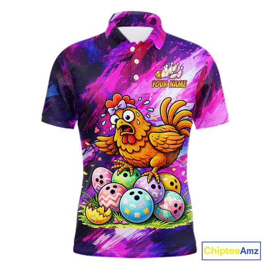 Custom Funny Chicken Bowling Team Shirt for Men Easter Bowling League Jersey Polo & 1/4-Zip QZT939