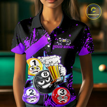 Load image into Gallery viewer, Custom Purple Funny 8 Ball Pool Billiard Team Shirts for Women Billiard League Jersey Polo &amp;1/4 Zip BHT2