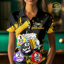 Load image into Gallery viewer, Custom Yellow Funny 8 Ball Pool Billiard Team Shirts for Women Billiard League Jersey Polo &amp;1/4 Zip BHT2
