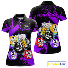 Load image into Gallery viewer, Custom Purple Funny 8 Ball Pool Billiard Team Shirts for Women Billiard League Jersey Polo &amp;1/4 Zip BHT2