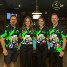 Load image into Gallery viewer, Custom Green Funny 8 Ball Pool Billiard Team Shirts for Men Billiard League Jersey Polo &amp;1/4 Zip BHT2