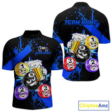 Load image into Gallery viewer, Custom Blue Funny 8 Ball Pool Billiard Team Shirts for Men Billiard League Jersey Polo &amp;1/4 Zip BHT2