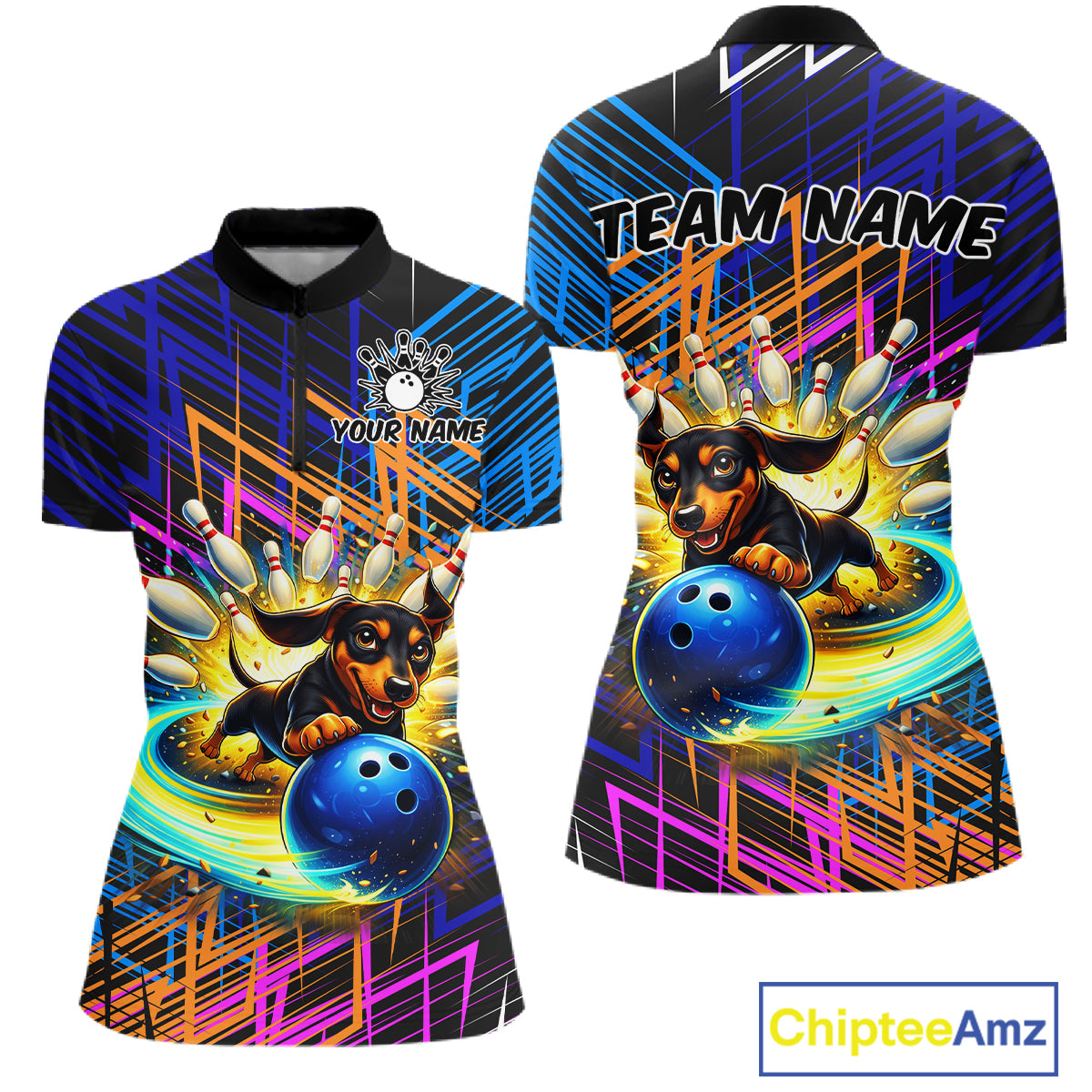 Funny Dachshund Bowling Shirt Custom Bowling Team Jersey for Women Polo & 1/4-Zip Bowling Outfit QZT941