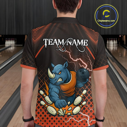 Custom Funny Orange Rhino Bowling Team Shirt for Men Bowling Jersey Polo, Quarter-Zip Outfit QZT805