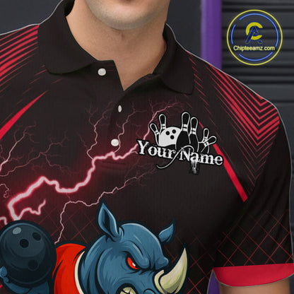 Custom Funny Red Rhino Bowling Team Shirt for Men Bowling Jersey Polo, Quarter-Zip Outfit QZT805