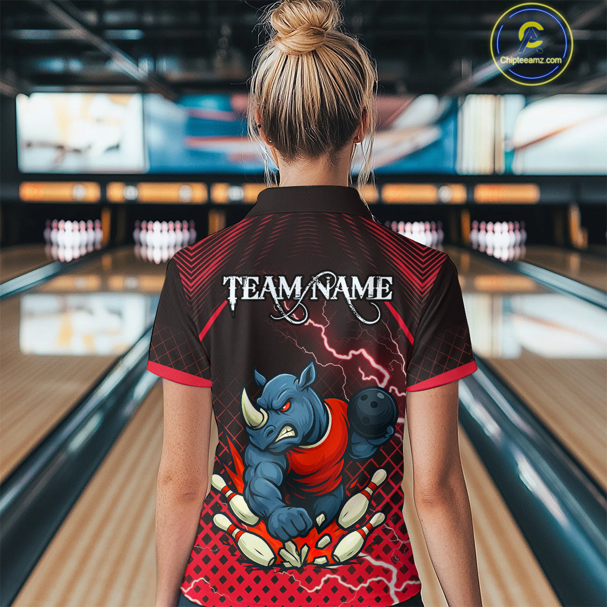Custom Funny Red Rhino Bowling Team Shirt for Women Bowling Jersey Polo, Quarter-Zip Outfit QZT805