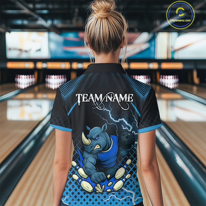 Custom Funny Blue Rhino Bowling Team Shirt for Women Bowling Jersey Polo, Quarter-Zip Outfit QZT805