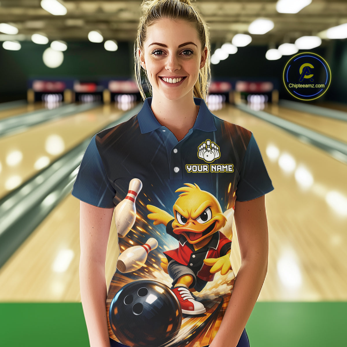Personalized Funny Duck Bowling Team Shirt for Women Bowling League Uniform Polo & 1/4-Zip QZT858