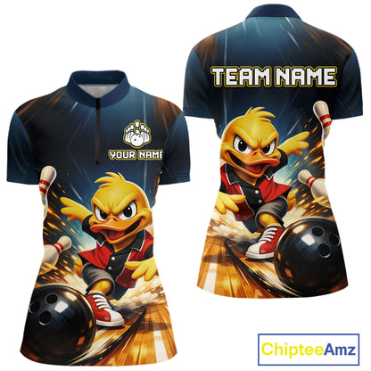 Personalized Funny Duck Bowling Team Shirt for Women Bowling League Uniform Polo & 1/4-Zip QZT858