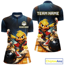 Load image into Gallery viewer, Personalized Funny Duck Bowling Team Shirt for Women Bowling League Uniform Polo &amp; 1/4-Zip QZT858