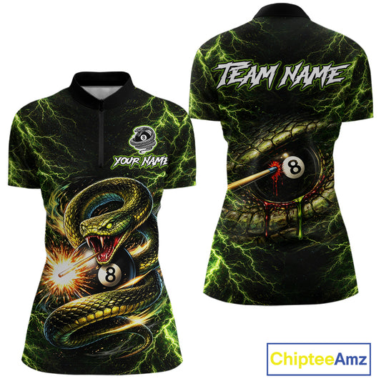 Custom Green Cobra Snake Billiard Jersey for Women 8 Ball Billiard Shirt for Team Polo & 1/4 Zip BHT8