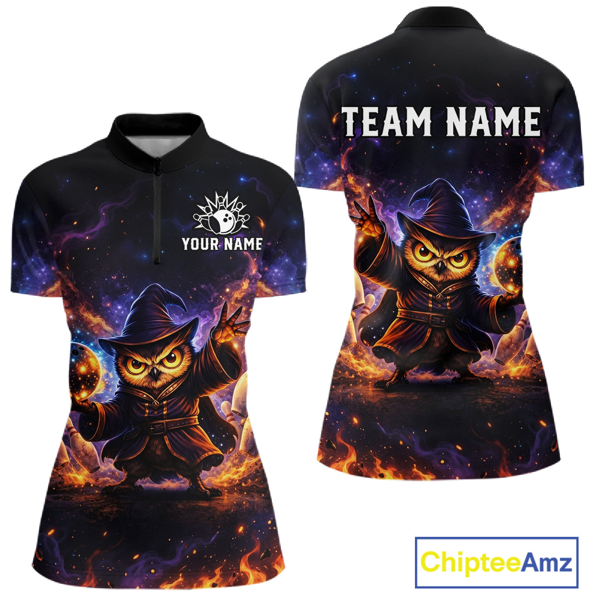 Custom Witch Owl Bowling Team Shirt Funny Bowling League Jersey Outfit for Women QZT864