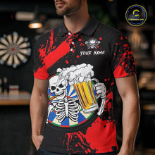 Load image into Gallery viewer, Custom Red Skeleton Dart Jersey for Team Polo &amp; 1/4 Zip Beer Dartboard Shirts Dart Jerseys Gift for Men DHT3