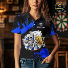 Load image into Gallery viewer, Custom Blue Skeleton Dart Jersey for Team Polo &amp; 1/4 Zip Beer Dartboard Shirts Dart Jerseys Gift for Women DHT3