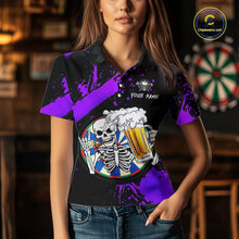 Load image into Gallery viewer, Custom Purple Skeleton Dart Jersey for Team Polo &amp; 1/4 Zip Beer Dartboard Shirts Dart Jerseys Gift for Women DHT3