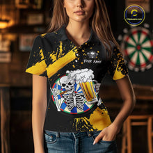 Load image into Gallery viewer, Custom Yellow Skeleton Dart Jersey for Team Polo &amp; 1/4 Zip Beer Dartboard Shirts Dart Jerseys Gift for Women DHT3