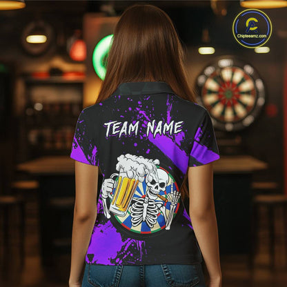 Custom Purple Skeleton Dart Jersey for Team Polo & 1/4 Zip Beer Dartboard Shirts Dart Jerseys Gift for Women DHT3