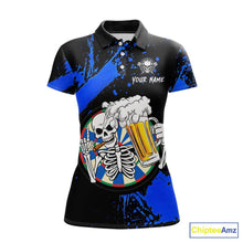 Load image into Gallery viewer, Custom Blue Skeleton Dart Jersey for Team Polo &amp; 1/4 Zip Beer Dartboard Shirts Dart Jerseys Gift for Women DHT3