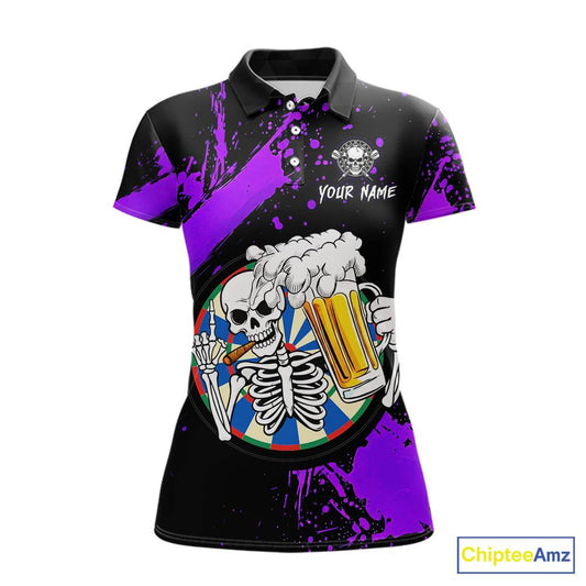 Custom Purple Skeleton Dart Jersey for Team Polo & 1/4 Zip Beer Dartboard Shirts Dart Jerseys Gift for Women DHT3
