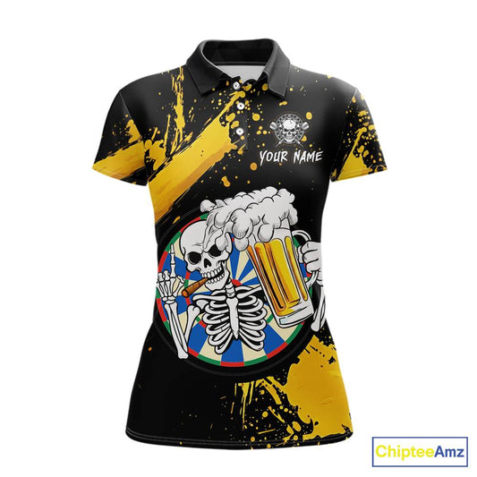 Custom Yellow Skeleton Dart Jersey for Team Polo & 1/4 Zip Beer Dartboard Shirts Dart Jerseys Gift for Women DHT3