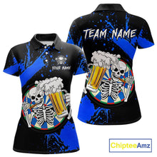 Load image into Gallery viewer, Custom Blue Skeleton Dart Jersey for Team Polo &amp; 1/4 Zip Beer Dartboard Shirts Dart Jerseys Gift for Women DHT3