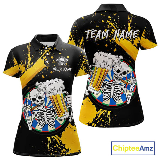Custom Yellow Skeleton Dart Jersey for Team Polo & 1/4 Zip Beer Dartboard Shirts Dart Jerseys Gift for Women DHT3
