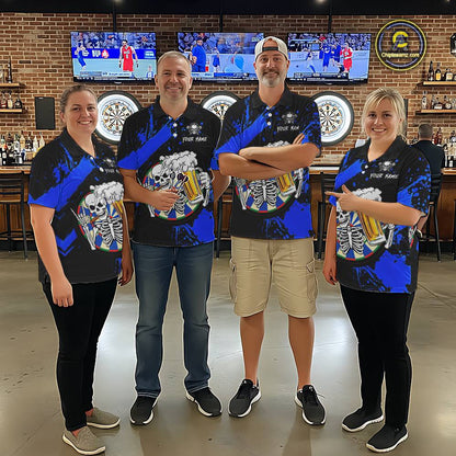 Custom Blue Skeleton Dart Jersey for Team Polo & 1/4 Zip Beer Dartboard Shirts Dart Jerseys Gift for Women DHT3