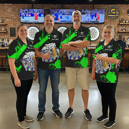 Custom Green Skeleton Dart Jersey for Team Polo & 1/4 Zip Beer Dartboard Shirts Dart Jerseys Gift for Men DHT3