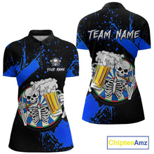 Load image into Gallery viewer, Custom Blue Skeleton Dart Jersey for Team Polo &amp; 1/4 Zip Beer Dartboard Shirts Dart Jerseys Gift for Women DHT3