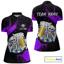 Load image into Gallery viewer, Custom Purple Skeleton Dart Jersey for Team Polo &amp; 1/4 Zip Beer Dartboard Shirts Dart Jerseys Gift for Women DHT3
