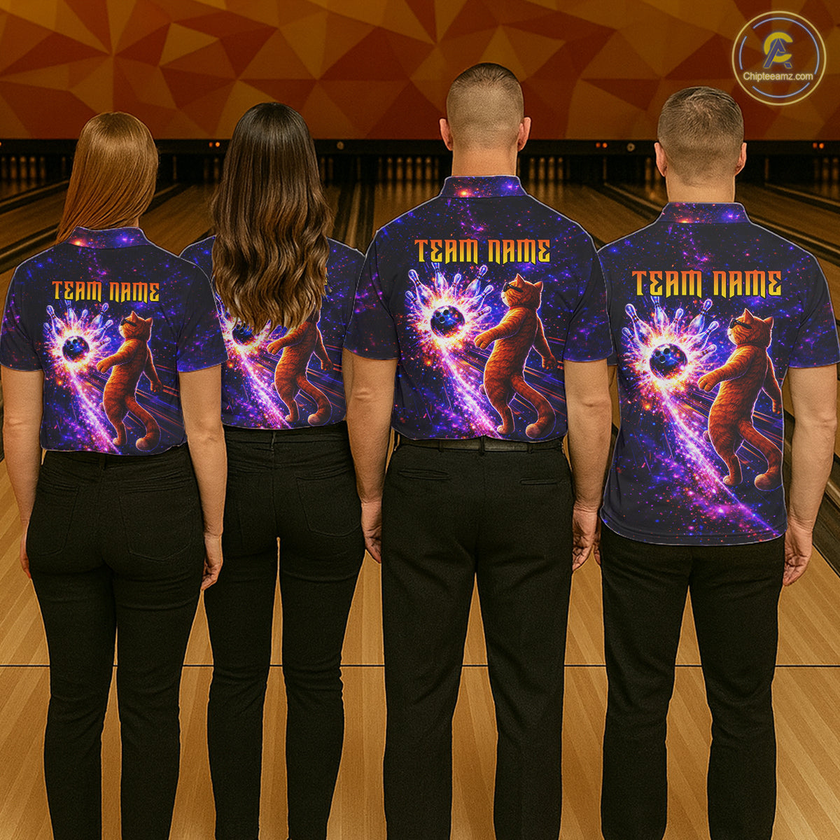 Galaxy Funny Cat Bowling Shirt for Men Custom Bowling League Jersey Polo & Quarter-Zip Bowler Gift QZT918