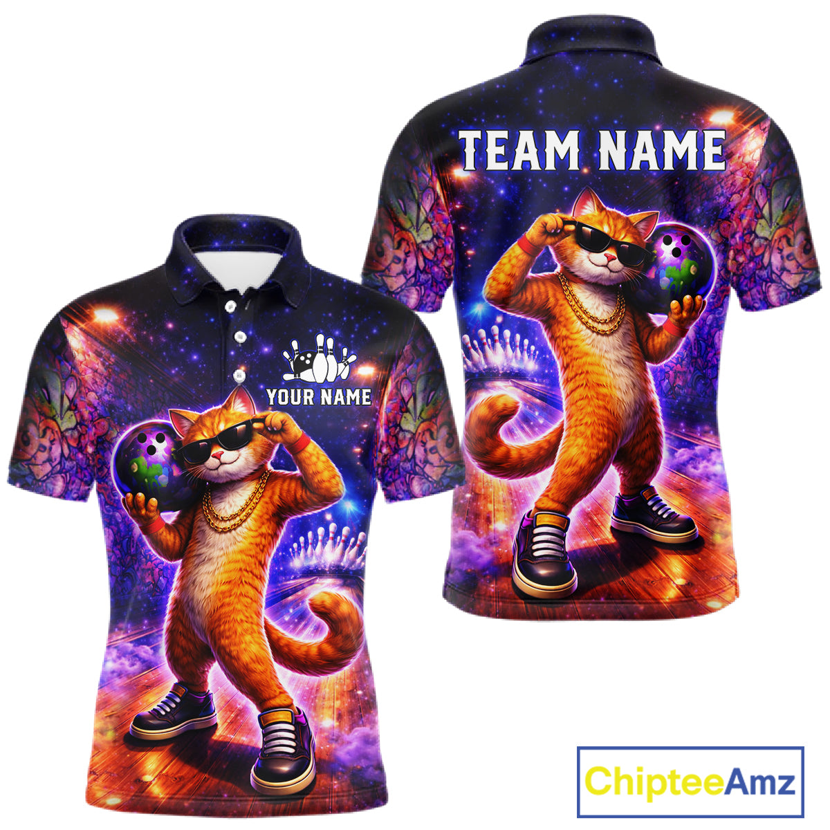Custom Graffiti Funny Cat Bowling Shirt for Men Bowling League Jersey Polo & Quarter-Zip Bowling Outfit QZT919