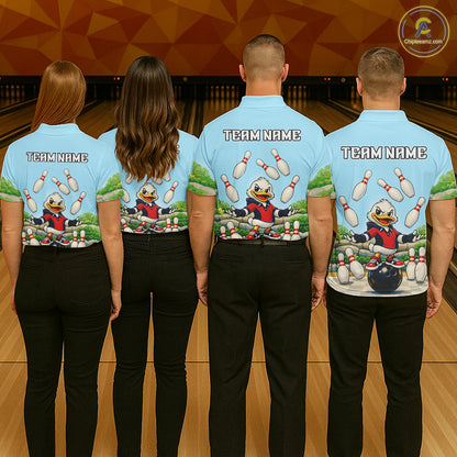 Personalized Funny Duck Bowling Team Shirt for Women Bowling Jersey Performance Polo & 1/4-Zip QZT45