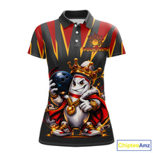 Load image into Gallery viewer, Polo shirt with a cartoon character holding a bowling ball and crown, with 'ChipteeAmz' branding.
