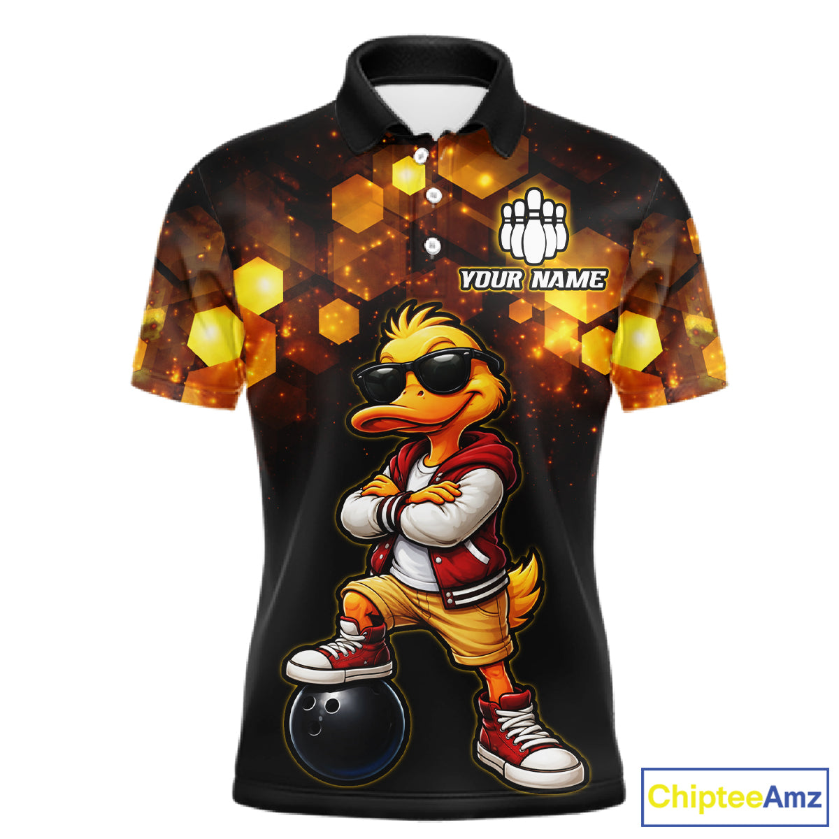 Custom Black & Gold Funny Duck Bowling Shirt for Men Bowling Jersey League for Couples QZT872
