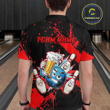 Load image into Gallery viewer, Custom Red Funny Beer Bowling Shirt for Men Bowling League Jersey Polo 1/4 Zip Bowling Outfit QZT822