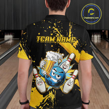 Load image into Gallery viewer, Custom Yellow Funny Beer Bowling Shirt for Men Bowling League Jersey Polo 1/4 Zip Bowling Outfit QZT822
