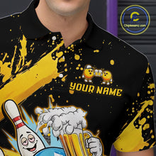 Load image into Gallery viewer, Custom Yellow Funny Beer Bowling Shirt for Men Bowling League Jersey Polo 1/4 Zip Bowling Outfit QZT822