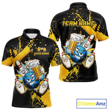 Load image into Gallery viewer, Custom Yellow Funny Beer Bowling Shirt for Men Bowling League Jersey Polo 1/4 Zip Bowling Outfit QZT822