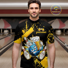 Load image into Gallery viewer, Custom Yellow Funny Beer Bowling Shirt for Men Bowling League Jersey Polo 1/4 Zip Bowling Outfit QZT822