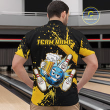 Load image into Gallery viewer, Custom Yellow Funny Beer Bowling Shirt for Men Bowling League Jersey Polo 1/4 Zip Bowling Outfit QZT822