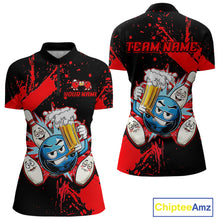 Load image into Gallery viewer, Custom Red Funny Beer Bowling Shirt for Women Bowling League Jersey Polo 1/4 Zip Bowling Outfit QZT822