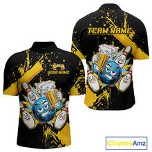 Load image into Gallery viewer, Custom Yellow Funny Beer Bowling Shirt for Men Bowling League Jersey Polo 1/4 Zip Bowling Outfit QZT822