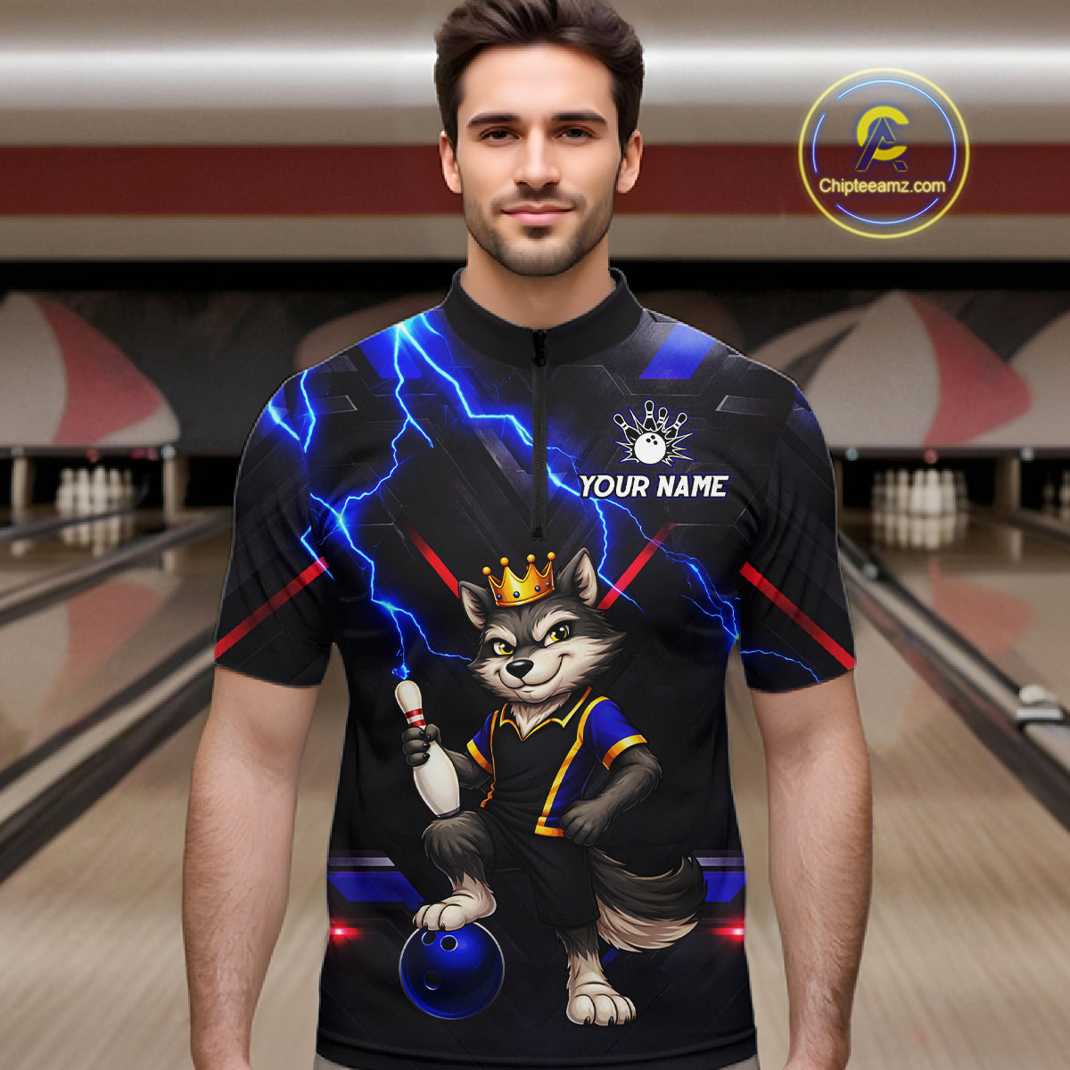 Custom Funny King Wolf Bowling Shirt for Men Crown Bowling Jersey Thunder Bowling Shirt Polo & Quarter-Zip QZT962