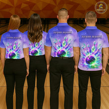 Load image into Gallery viewer, Custom Aurora Bowling Team Shirt Neon Glow Bowling Jersey Cosmic Galaxy Bowling Uniform for Men QZT966
