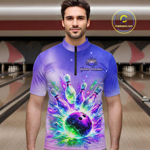 Load image into Gallery viewer, Custom Aurora Bowling Team Shirt Neon Glow Bowling Jersey Cosmic Galaxy Bowling Uniform for Men QZT966