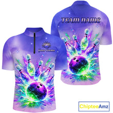 Load image into Gallery viewer, Custom Aurora Bowling Team Shirt Neon Glow Bowling Jersey Cosmic Galaxy Bowling Uniform for Men QZT966