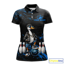 Load image into Gallery viewer, Personalized Blue Funny Goose Bowling Team Shirt for Women Bowling League Jersey Polo &amp; 1/4-Zip QZT877